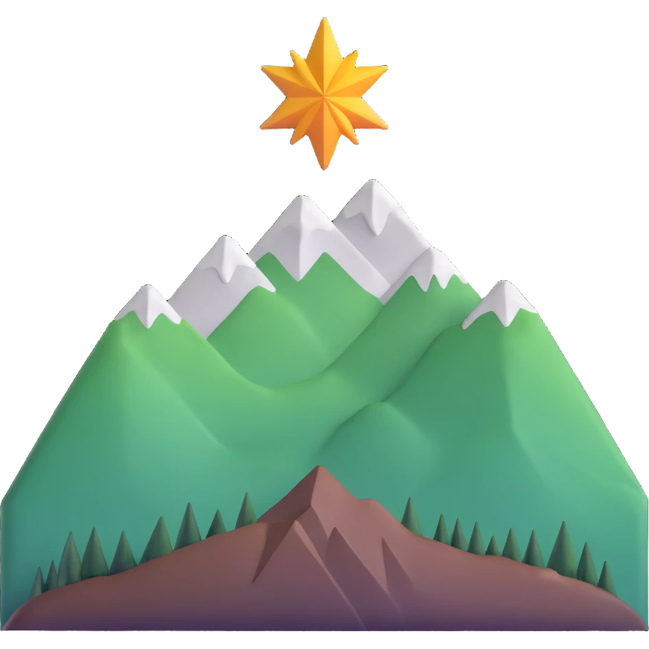 simple eight-pointed star with wide points, with only a basic mountain silhouette on it emoji