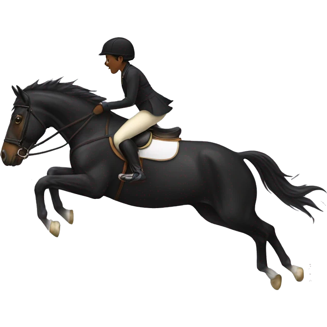 Black horse jumping with a female rider  emoji