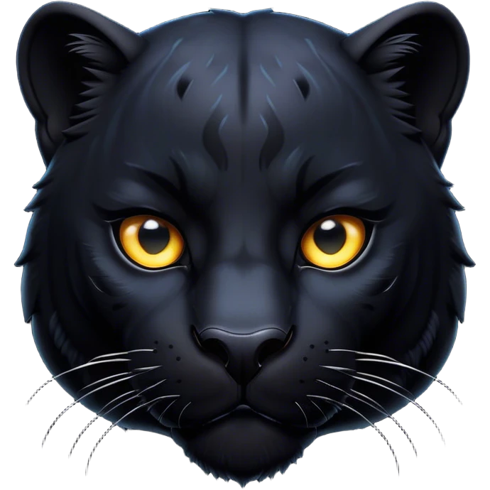 Cinematic Noble black Panther Portrait Emoji, Poised and regal, with a sleek, muscular build draped in glossy, midnight-black fur and piercing, luminescent eyes, Simplified yet sharp and sophisticated features, highly detailed, glowing with a soft, mysterious glow, high shine, intelligent and enigmatic, stylized with an air of stealthy authority, focused and commanding, soft glowing outline, capturing the essence of a watchful and confident jungle guardian that appears ready to prowl out of the screen with effortless authority! emoji