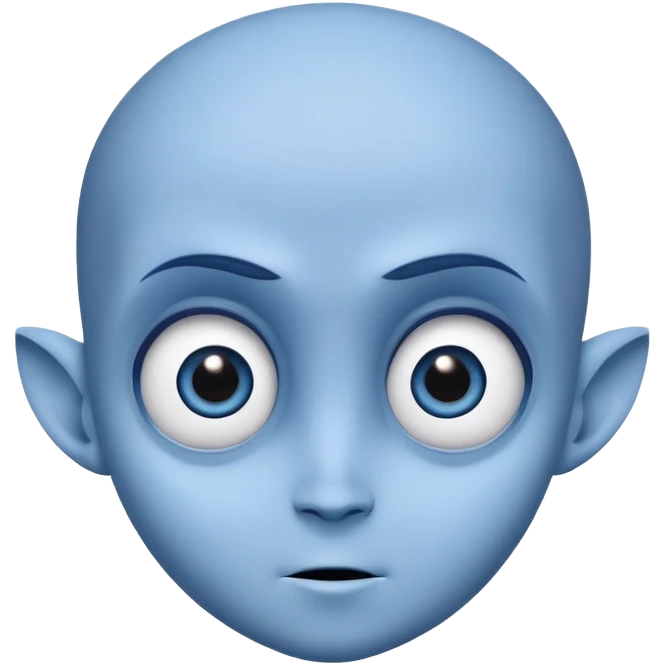 A friendly character with a large head, inspired by Megamind. Blue tones, big eyes, and a warm, approachable expression. Minimalist, modern style. emoji
