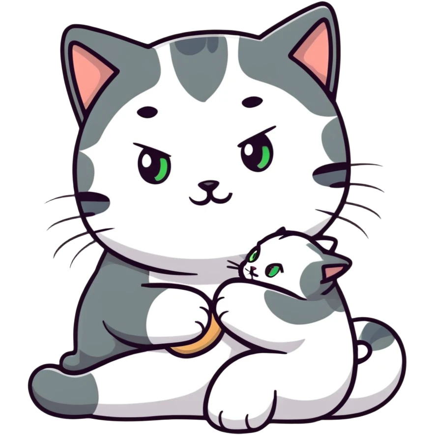 grey green eyed cat sitting on white skin brunette girl’s lap emoji