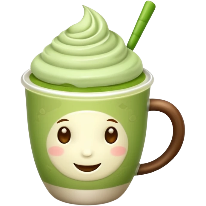 matcha latte in a cup without a spoon and without a face emoji