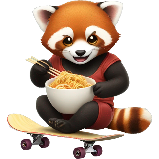A red panda eating ramen while skateboarding  emoji