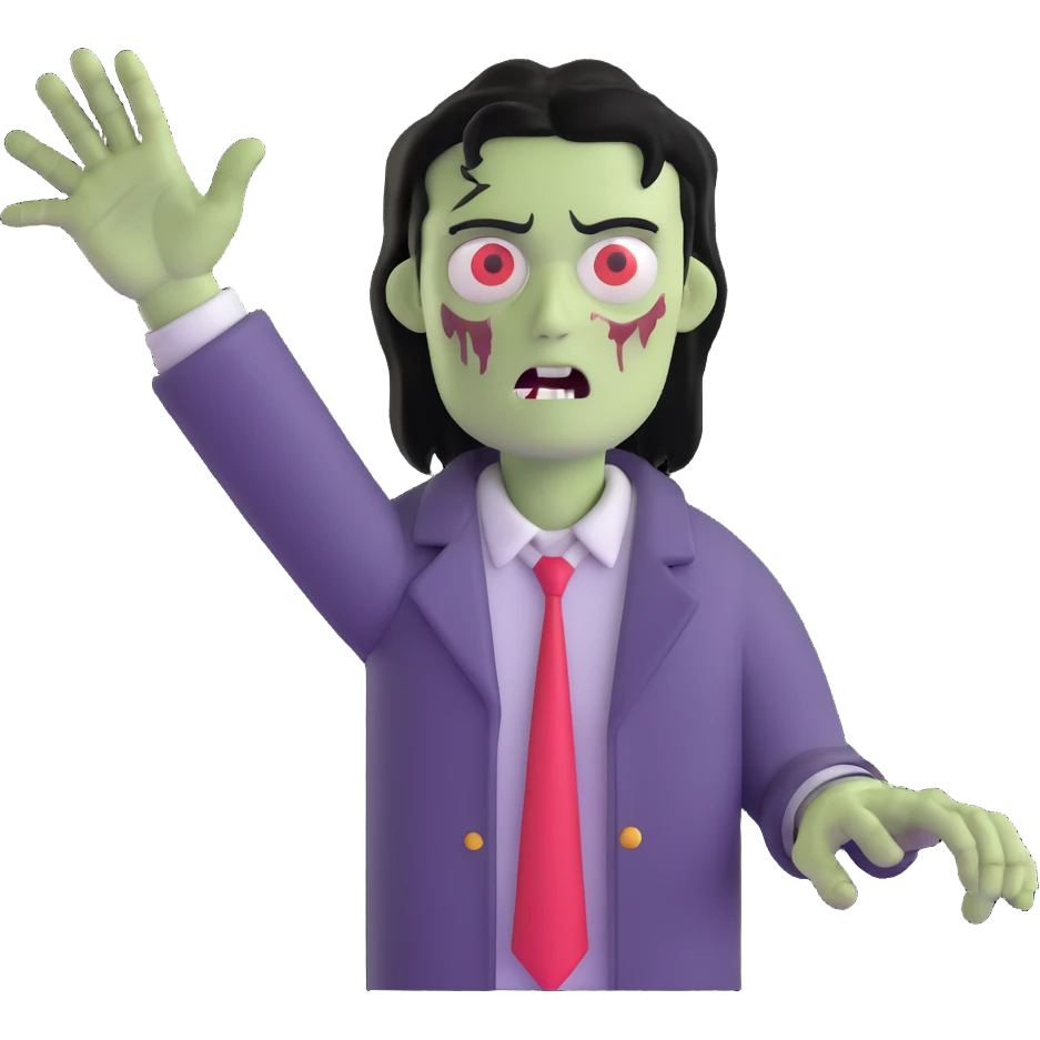 zombie with one hand reaching up and dark black hair emoji