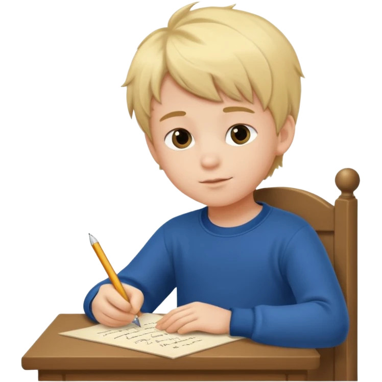 маленький мальчик со светлыми волосами переписывает желания на новый год на письмо emoji