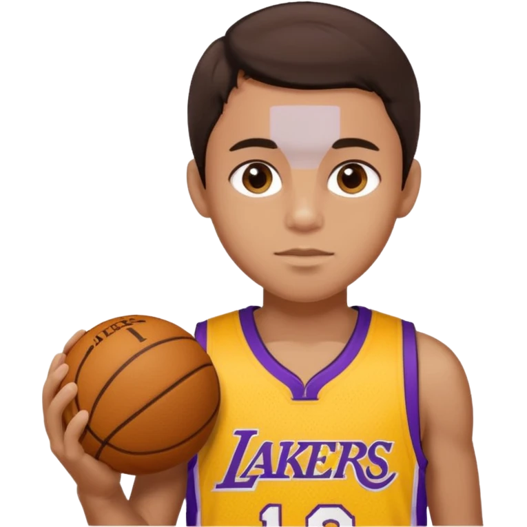 Boy with dark brown hair and Hazel eyes and a Lakers jersey emoji