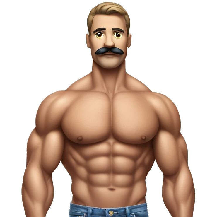 Muscular gay bodybuilder with mustache bikini realistic emoji