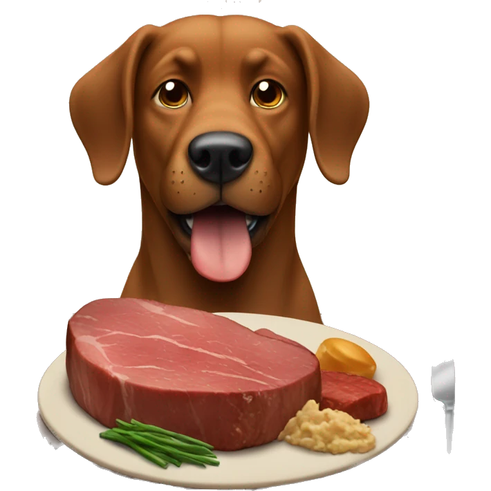 Brown large dog eating a steak emoji