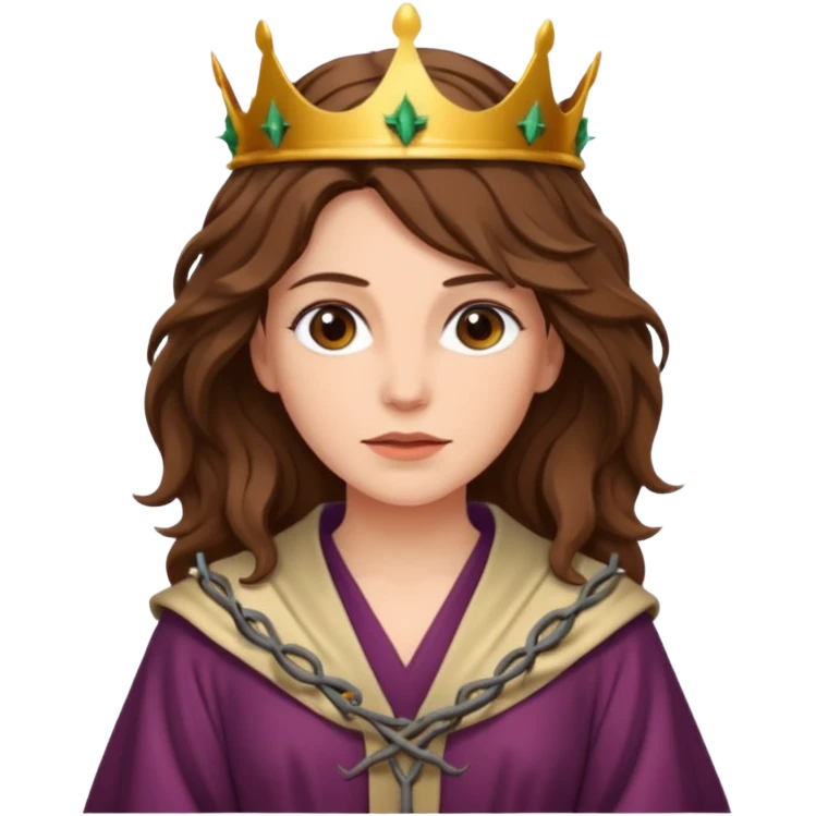 white woman with shoulder length wavy brown hair dressed as Jesus emoji