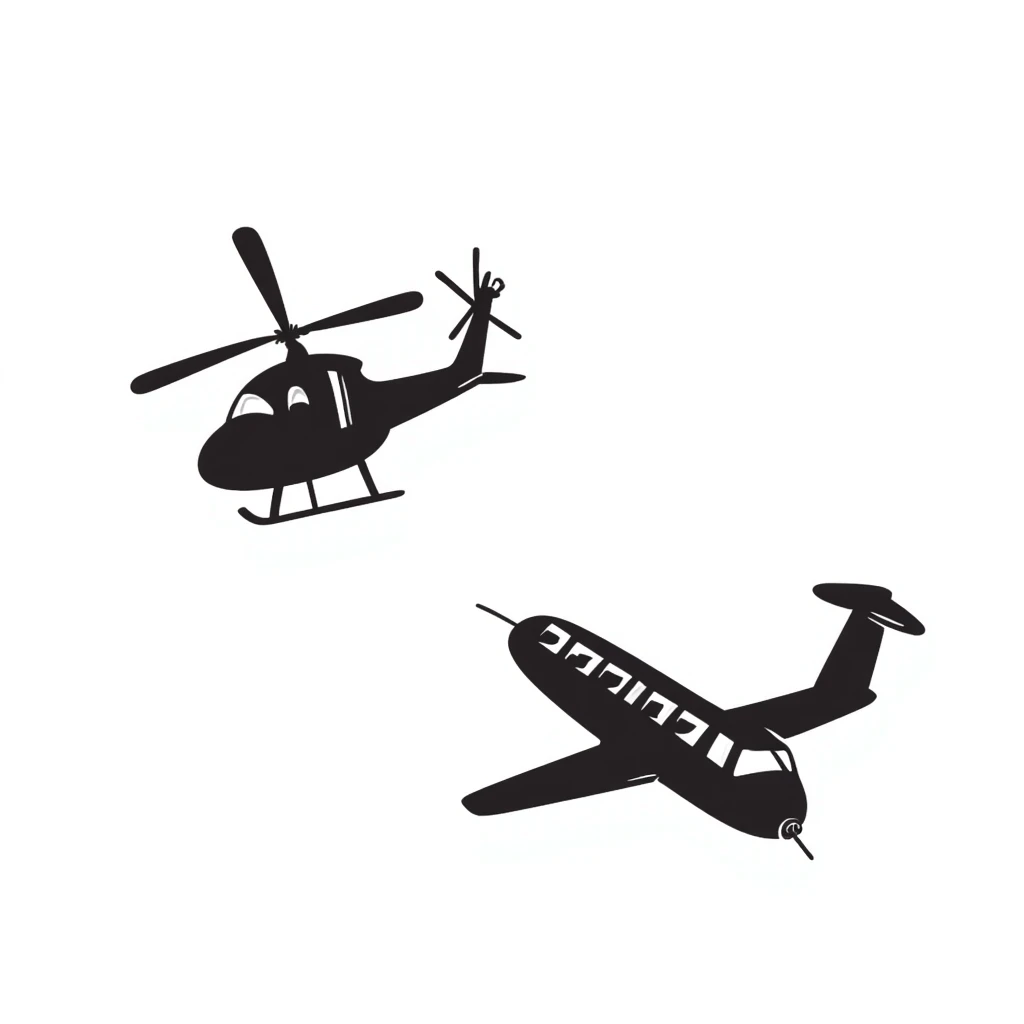 Hand-drawn military helicopter and airplane emoji