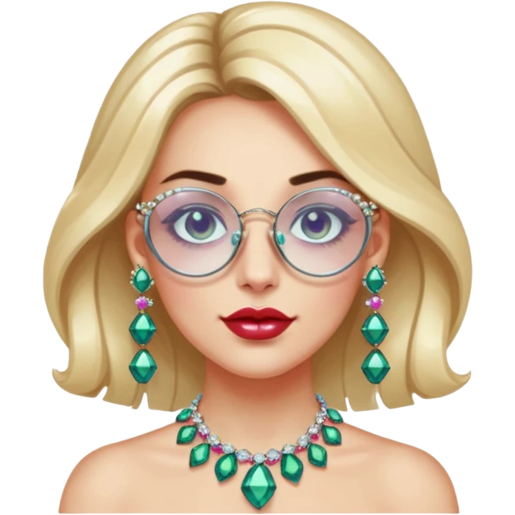 gem lover woman with gem accessories excessive amount gem glassess very big gem earrings emoji