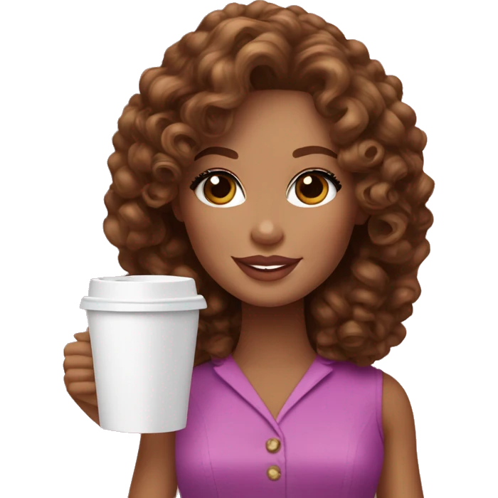 Barbie girl with brown curly hair drinking coffee  emoji