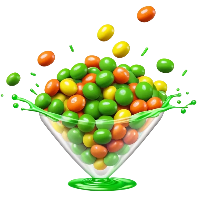 Skittles candy package with green candies spilling out, minimalist emoji