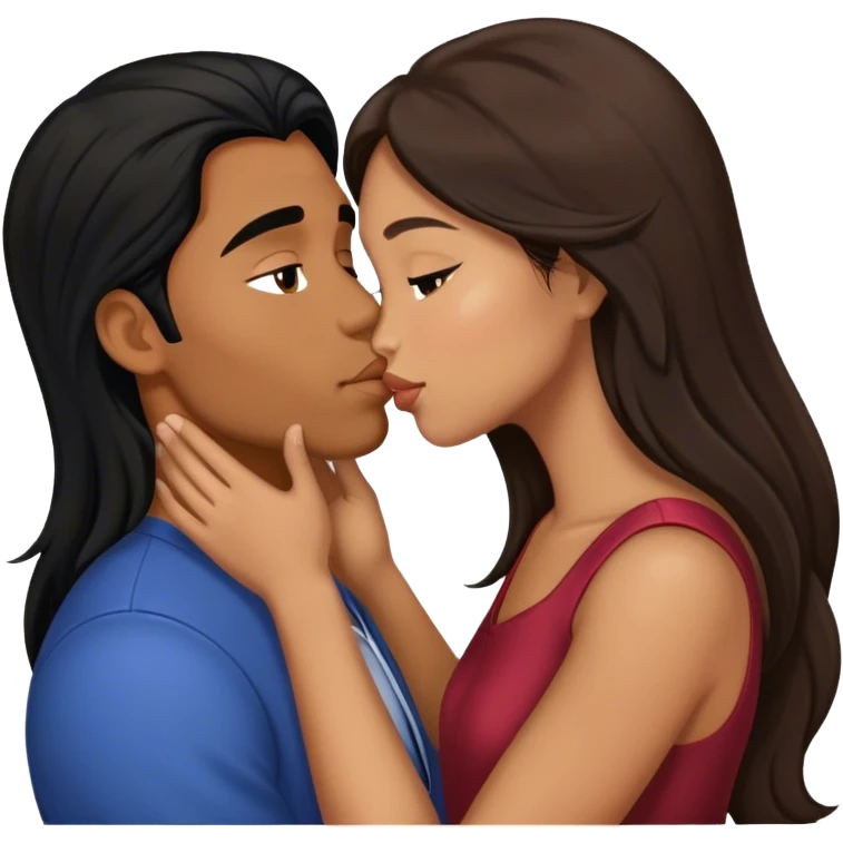 Caramel brown Guy with long black hair kissing brown hair Filipina emoji