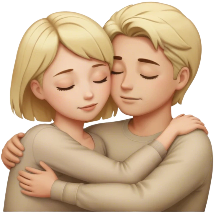 Couple hug with blond hair man and brow short hair girl closed eyes emoji