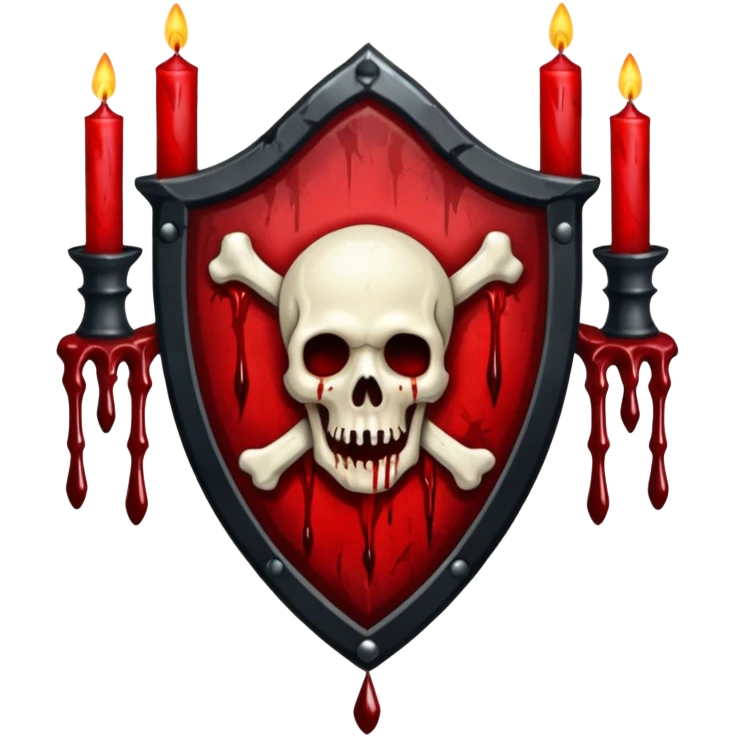 Creepy shield badge, candles, bones, blood dripping, gothic horror design, no background
 emoji