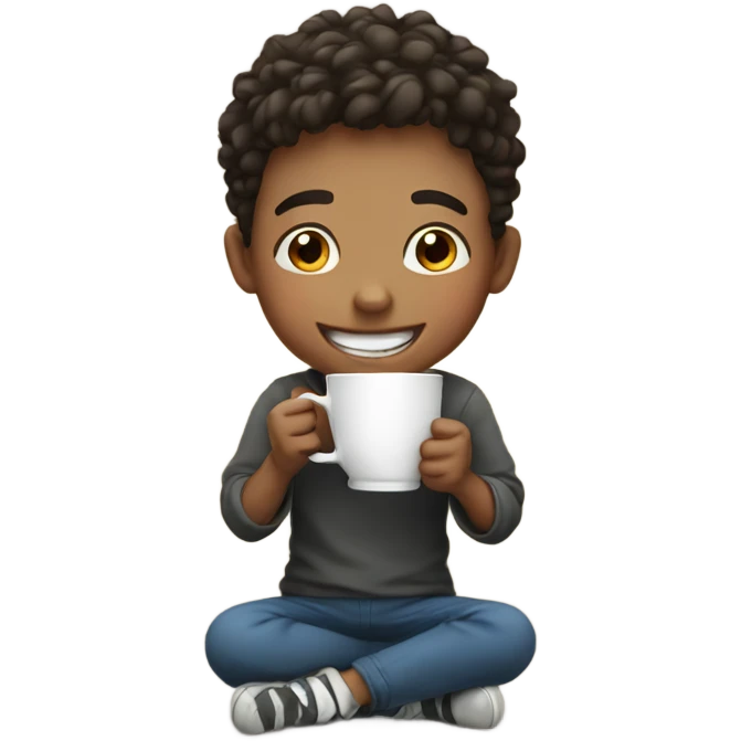 smiling boy holding a cup emoji