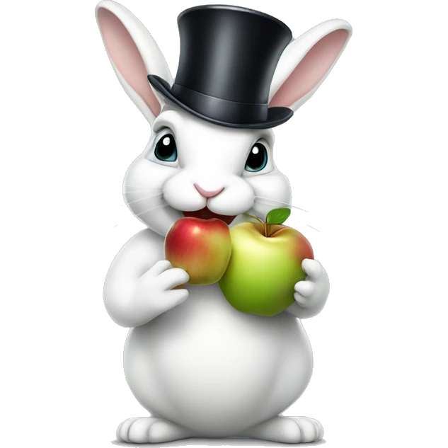 White Rabbit in top hat eating an apple  emoji