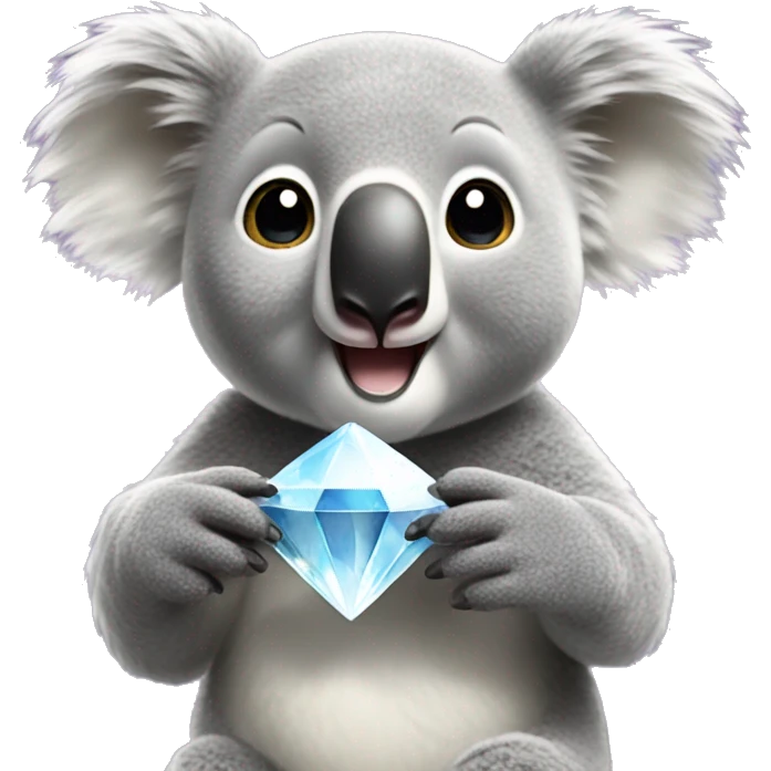 A surprised koala holds a diamond in her hands emoji