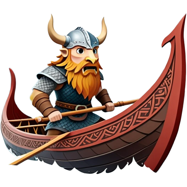 clash-of-clans-aesthetic_-cinematic-viking-longboat, rendered in a flat, bold vector style with minimal shading, featuring a striking dragon-headed prow slicing through icy, churning waters. shields on the side and vikings rowing The longboat’s intricately detailed shields and carved motifs evoke a sense of epic adventure and Nordic might, with billowing sails catching a dramatic, stormy sky backdrop. emoji