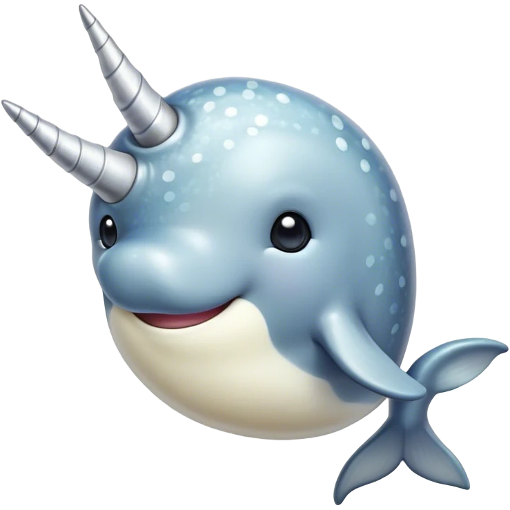 Cinematic Cute Narwhal Portrait Emoji, Head tilted playfully and inquisitively, showcasing a sleek, streamlined body with subtly iridescent, mottled gray skin and a prominently spiraled ivory tusk, complemented by round, sparkling eyes full of gentle wonder, Simplified yet irresistibly adorable features, highly detailed, glowing with a warm, friendly arctic glow, high shine, affectionate and lively, stylized with a touch of whimsical marine charm, soft glowing outline, capturing the essence of a mischievous yet loving narwhal that seems as if it could frolic out of the screen into your heart! emoji