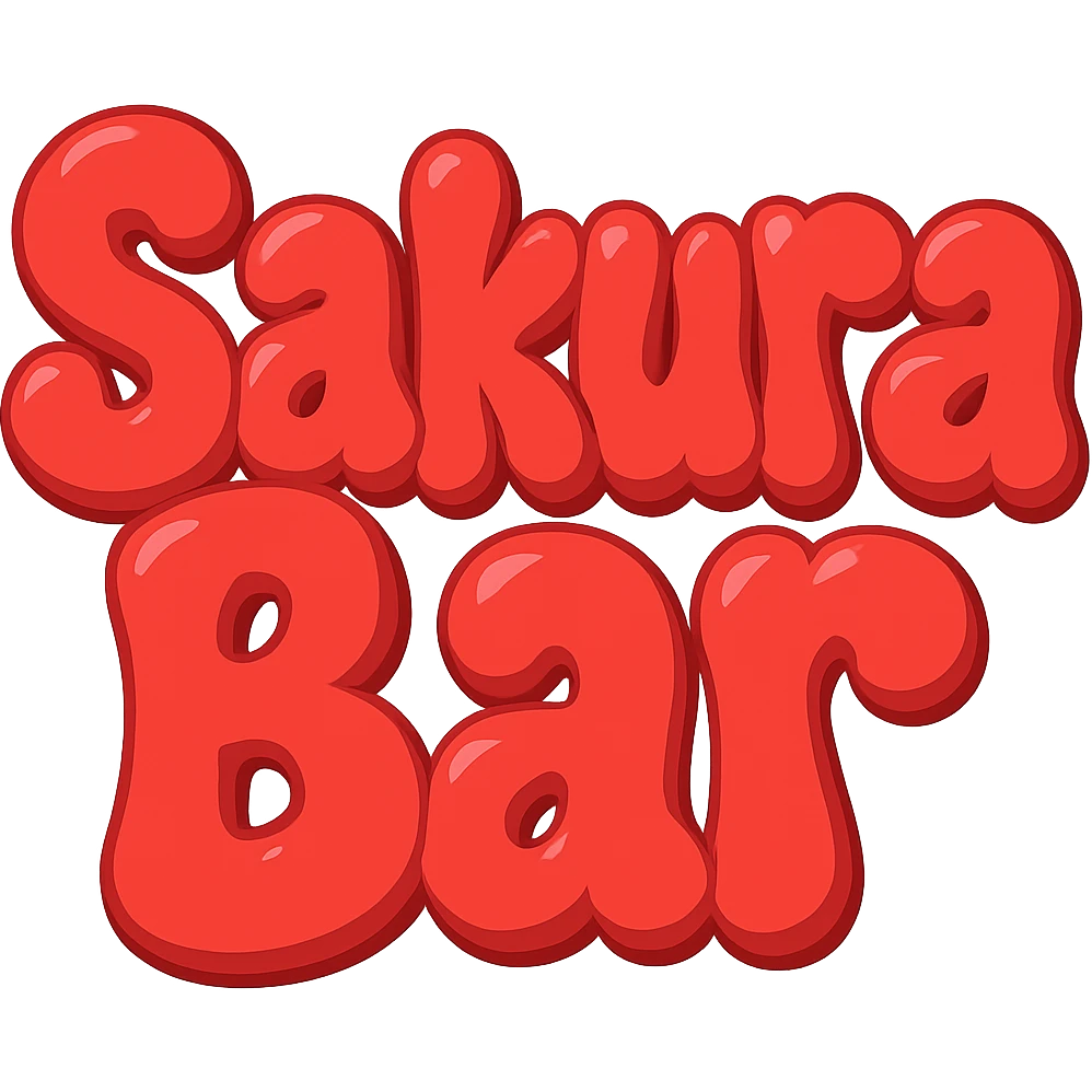 Change the text to 'Sakura Bar' in the same extra puffy, red bubble letter style, whimsical and lighthearted, with a transparent background. Maintain the extra puffy, red bubble letter style that is whimsical and lighthearted. emoji