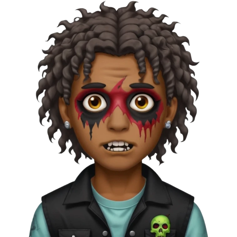 ⁹sou um garoto pardo, tenho cabelo cacheado tipo mullet e um piercing dos dois lados da boca. quero ser um zombi emoji