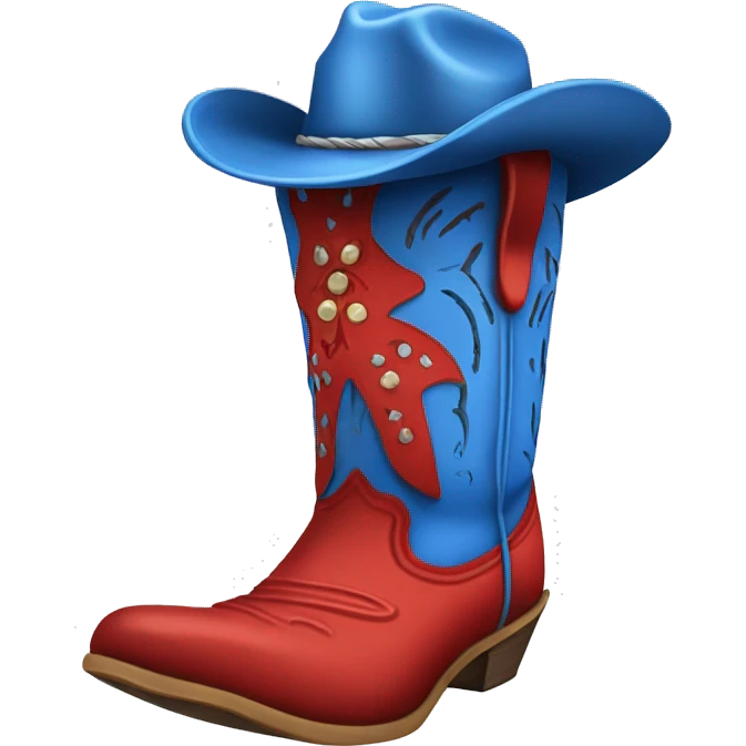 Tall blue and red cowboy boot with cowboy hat on top emoji