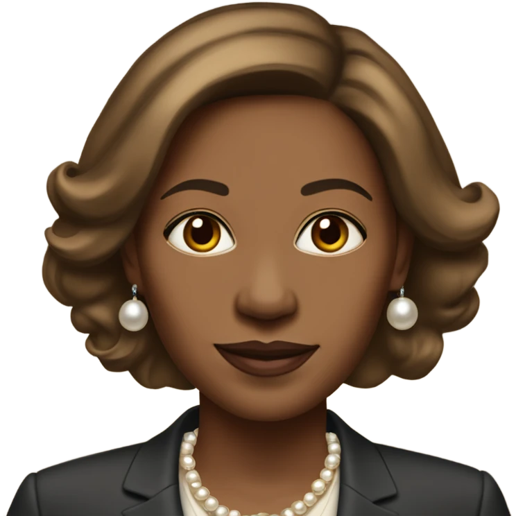 African American lady in her late 40 with brown hair and light brown straight hair. Has a suit on with pearl earrings and necklas emoji