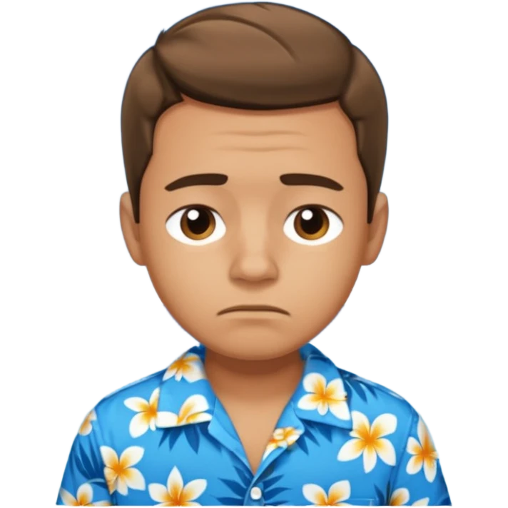 Boy with blue Hawaiian shirt is tired emoji