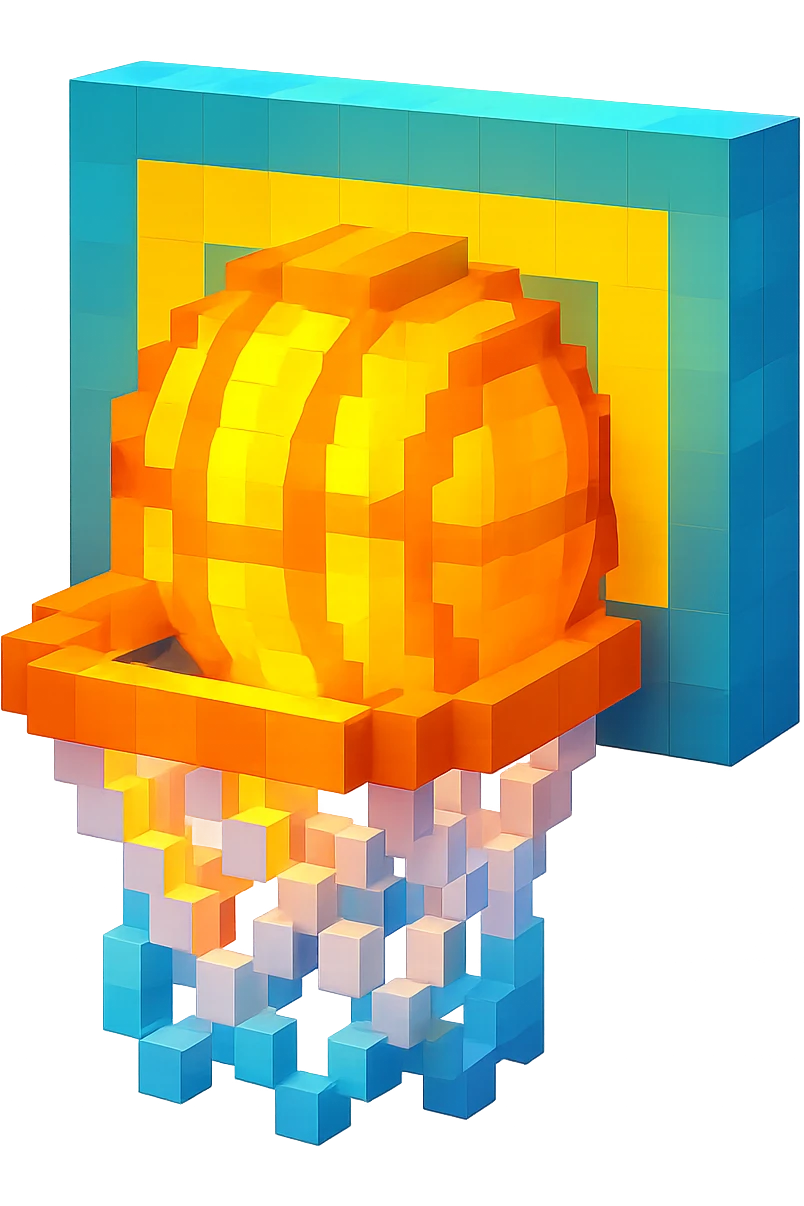 святящейся баскетбольный мяч в сетке, no background emoji