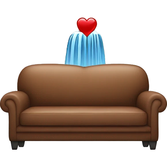 Brown sofa with a heart filled blanket with waterfalls emoji