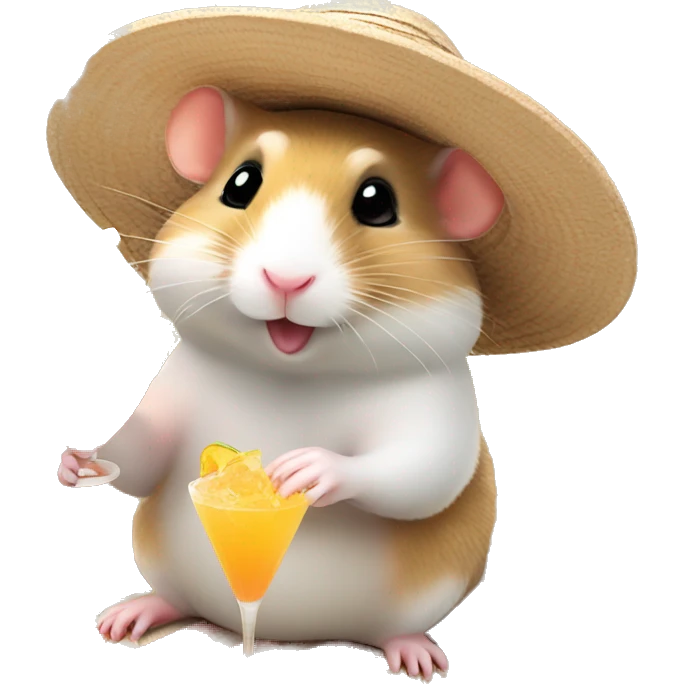 hamster with a sunhat drinking a coctail while laying in a sunbed emoji
