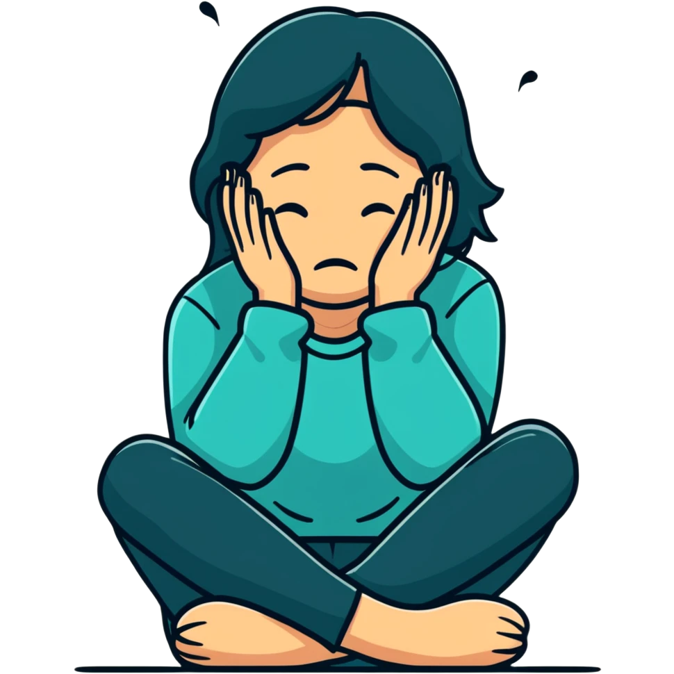 woman sitting and crying covering her face with her arms emoji