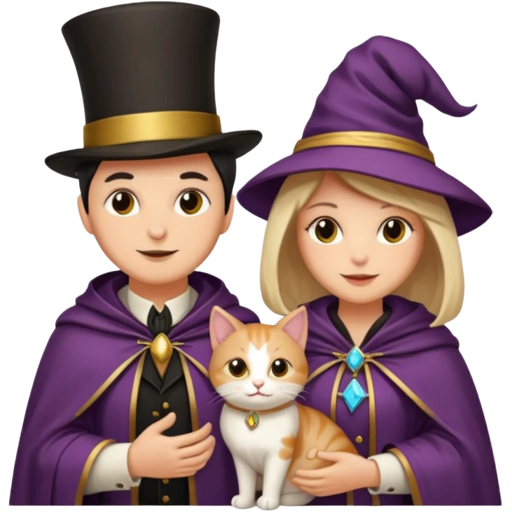 magician couple and their pet cat emoji