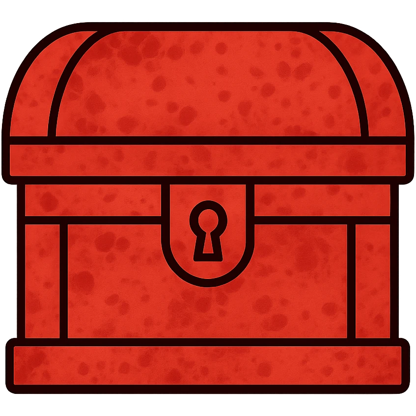 a treasure chest made entirely of red with multiple shades and tones of red to show weathered, worn, and splotchy parchment-like texture, absolutely no other colors besides red emoji