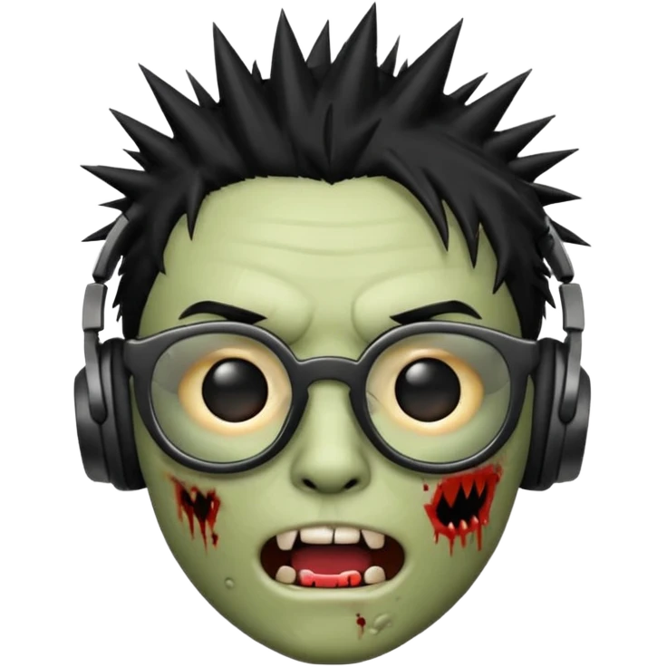 make a zombie iphone emoji with black  glasses, scratches black spiky hair and headphone
 emoji