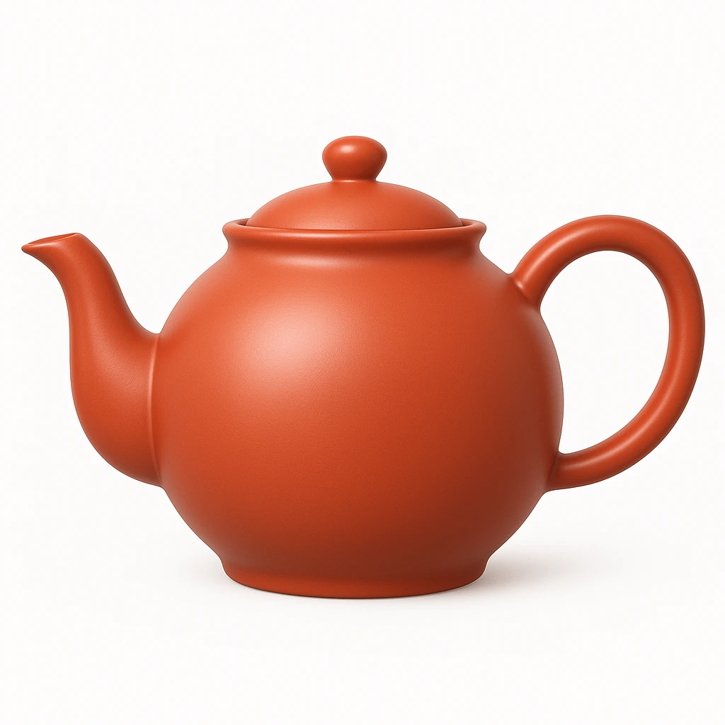 Create a teapot similar to the reference image but without a face, just the teapot itself. Make it a little shiny with a glossy effect and a moderate red color #c05734 in an emoji style. emoji