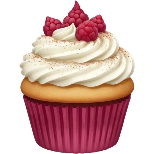 Vanilla cupcake with flat white frosting and dried raspberry dust on top  emoji