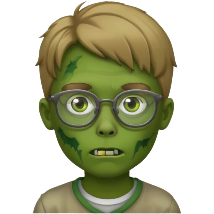 boy zombie with dark blonde hair and green skin and glasses emoji