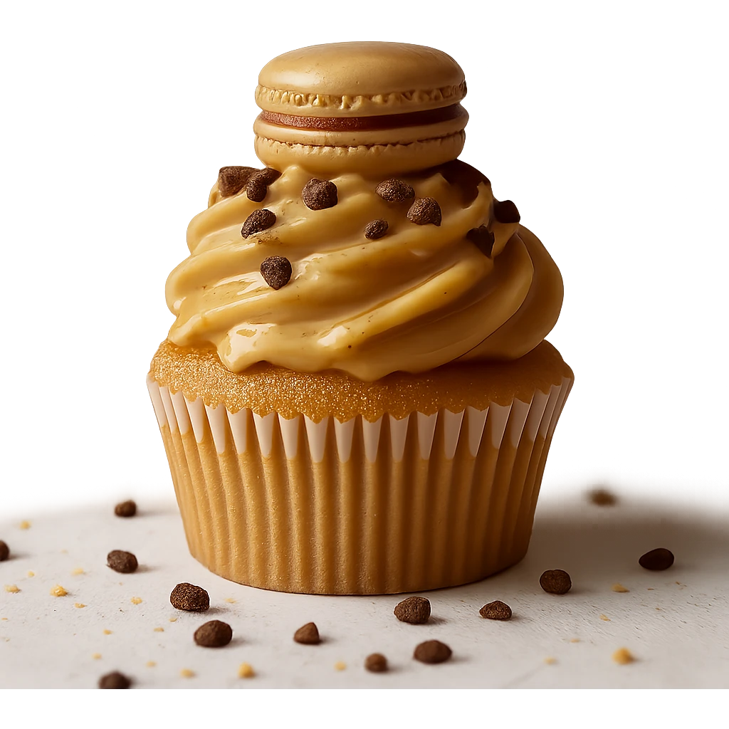 Change the icing to maple with a light golden brown color and glossy texture, keep the realistic cupcake and accessories, photorealistic style, transparent background. emoji