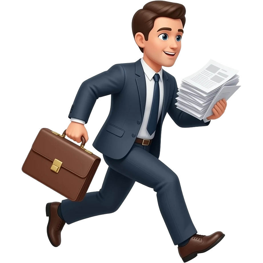 office attire male rushing to office with files emoji