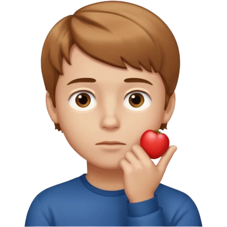 boy thinking with one hand on his chin emoji