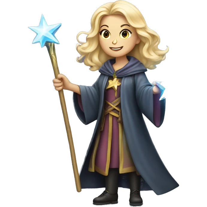 Blonde female wizard with iridescent star wand emoji