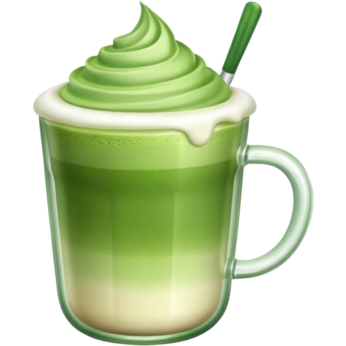 glass cup of matcha latte with green gradient and creamy top emoji
