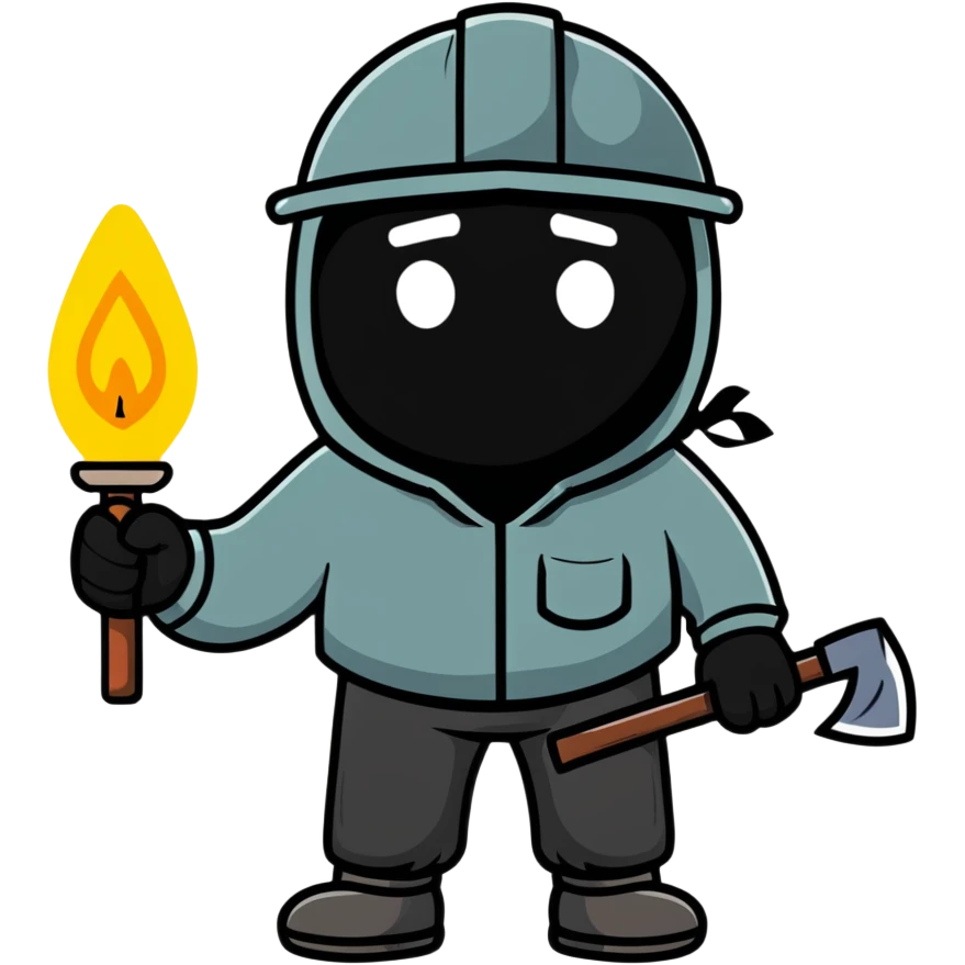 Coal miner from 19th century England with soot-covered face, helmet with lamp, and pickaxe emoji