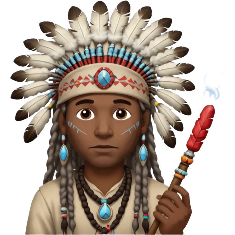 Black American man dark brown with dreads with a American Indian headdress with a peace pipe blowing smoke  emoji