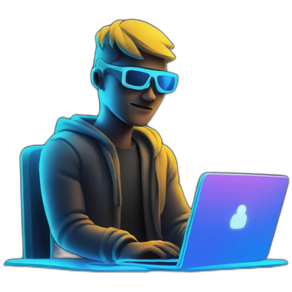 programmer with laptop in dark neon room emoji