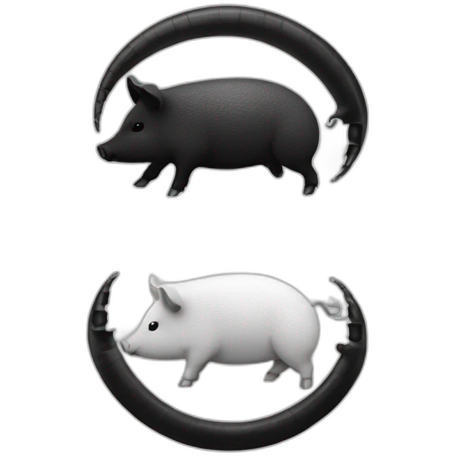 Yin Yang black and white pig armadillo cow centipede insect emoji