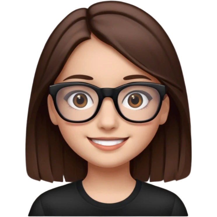 une ado, brune aux cheuveux tres fonces longs lisses blanche, ,lunettes carres noires, yeux bruns fonces joues rose emoji